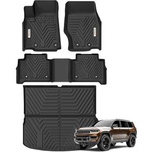 YITAMOTOR Floor Mats and Cargo Mats for 2022 2023 2024 2025 Jeep Grand Cherokee (Include 4xe NOT for L or WK), TPE All Weather 1st & 2nd Rows and Trunk Full Set Floor Liners, Black