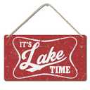 TopXmai Lake House Signs, It's Lake Time Retro Red Wooden Plaque Wall Hanging Signs for Bedroom Living Room Home Porch Front Door Decorations, Lakes House Gifts, 14x8 Inch, K031