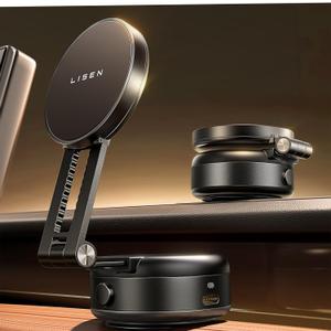 LISEN Electric Suction Cup Phone Mount, Vacuum Electric Suction Cup Phone Mount, for MagSafe Magnetic Suction Mount for iPhone 16/15/14/13/12,Black