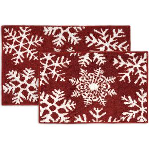 LANE LINEN Snowflake Premium Christmas Bath Rug Set 2 Piece, Extra Soft & Absorbent, Machine Washable Non Slip Shower Mat - 20'' x 32'' / 17'' x 24'' for Bathroom Floor