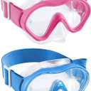 Aegend Kids Swim Goggles Snorkel Diving Mask for Kids Youth 3-15, Knitted Fabric Strap, Anti-Fog 180 Clear View (2 Pack-blue & Rose Red)