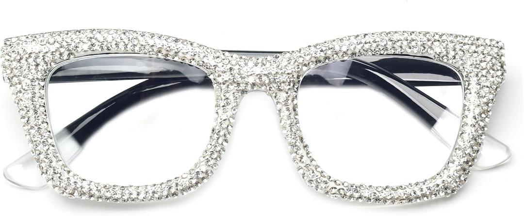 bullabulling Oprah style Bling Rhinestone Square Reading Glasses For Women Shiny Diamond Blue Light Blocking Eyeglasses Z05 (clear, 1.5, x) bullabulling Oprah style Bling Rhinestone Square Reading Glasses For Women Shiny Diamond Blue Light Blocking Eyeglasses Z05 (clear, 1.5, x)