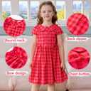 Little Bitty Girls Gingham Dress Sleeveless Checkered Peter Pan Collar Swing Kids Plaid Summer Sundress Party 2-7 Years (Red)