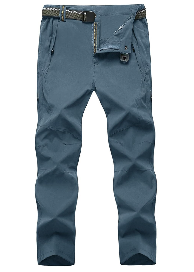 Unknown Men's Lightweight Hiking Pants with Belt 5 Zip Pockets Waterproof Quick-Dry Travel Fishing Work Outdoor Pants M