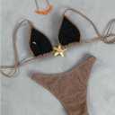 SOLY HUX Women's Sexy Halter Triangle Bikini Set Tie String Swimsuit High Cut Thong Two Piece Bathing Suit (Brown, M)