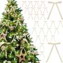 26 PCS Velvet Bows for Christmas Tree, Rustic Craft Gift Velvet Ribbon Flocked Bows for Wreaths, Doors, Garlands, Home Decor, Outdoor and Indoor (Cream)