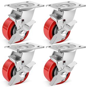 Nefish 4 Inch Heavy Duty Casters Wheels, Industrial Grade Polyurethane Casters Set of 2 with Dual Ball Bearing, Solid Polyurethane Wheel 2500 Lb, Plate Swivel Casters for Cart, Industrial, Machine
