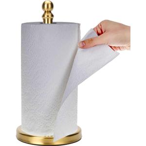 Gold Paper Towel Holder Countertop, Standing Paper Towel Roll Holder for Kitchen Bathroom, with Weighted Base for One-Handed Operation (Gold)