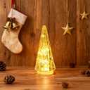 Lighted Glass Christmas Tree Figurine with Timer, Mercury Glass Christmas Decoration Battery Operated for Centerpieces Window Tabletop Mantel(Gold)