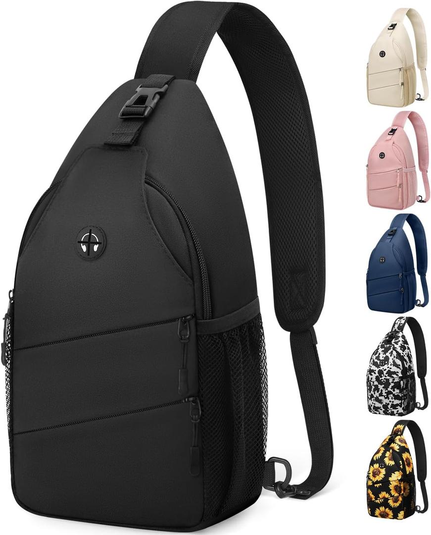 Crossbody Bags for Women Men Trendy Sling Bag Backpack Casual Chest Bag with Convertible Shoulder Strap (Large, Black)