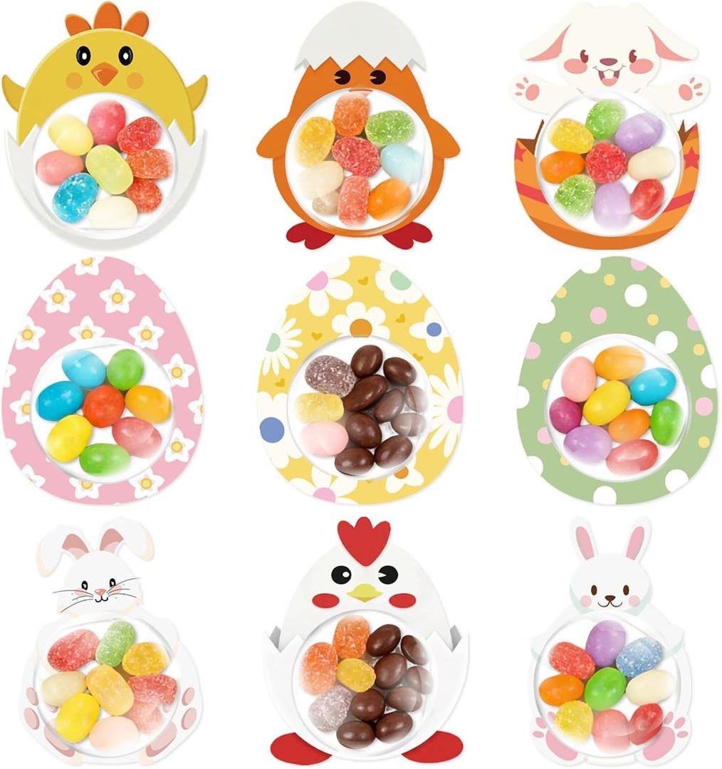 36 Pack Easter Candy Holder Cards - DIY Bunny Chick Egg Style with Plastic Domes, School Classroom Party Favors