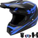 Youth Kids Dirt Bike Helmet Full Face Helmets,Motorcycle Helmets for Boys and Girls 8-14,Includes (Gloves Goggles Mask) 4Pcs Set,Motocross Bike Helmet for Off-Road ATV BMX MX,DOT Approved (Blue,L)