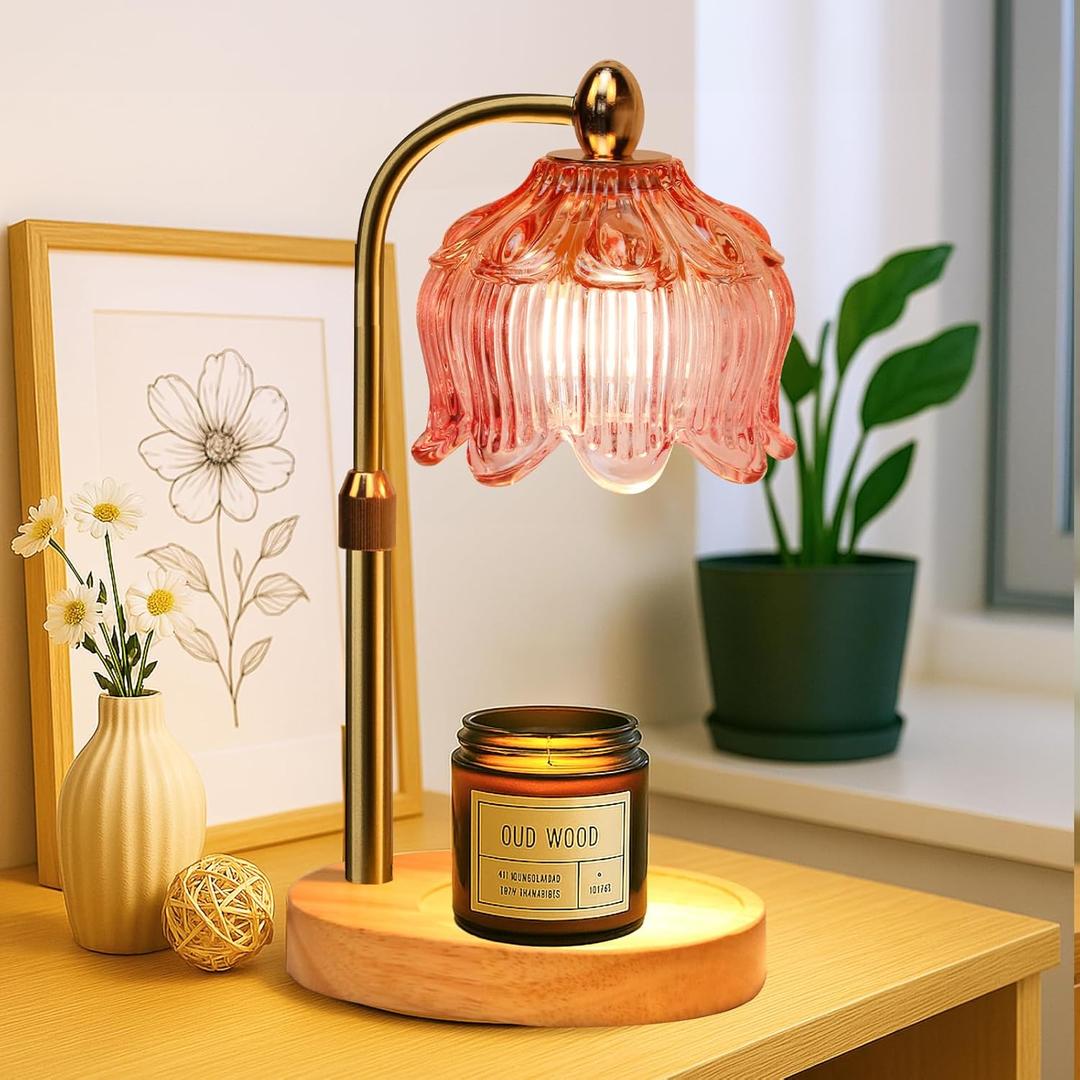 GEEZO Fragrance Candle Warmer LampElectric Candle Warmer with Timer & DimmerMom Christmas Birthday Gifts for Women, House Warming Gifts New Home Bedroom Decor (Tulip Pink)