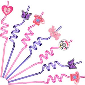 Zubebe 15 Packs Y2k Early 2000s Pink Crazy Straws for Teens Colorful Y2k Themed Silly Straws Drinking Reusable Party Decoration for Retro 2000s Birthday Wedding Party Supplies