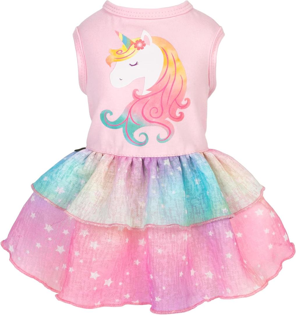 Fitwarm Rainbow Unicorn Dog Tutu Dress, Summer Clothes for Small Dogs Girl, Pet Birthday Outfit, Pink, Small
