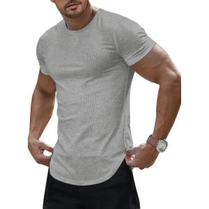 JMIERR Mens Short Sleeve T Shirt Summer Muscle Slim Fitted Crewneck Longline Tees Shirts for Gym Workout (Gray, XXXL)