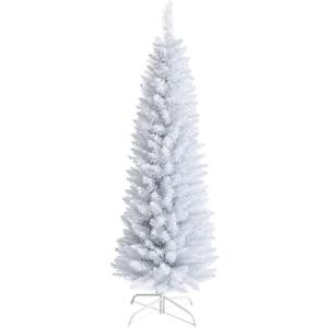 Goplus 5FT Pencil Christmas Tree, Artificial Slim White Christmas Tree with 240 PVC Needles & Folding Metal Stand, Unlit Xmas Tree for Home Office Shops Hotels Decoration