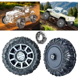 2Pack 33CM/13'' PU Solid Rubber Tire for Power Wheels Ride on Car Alligator Tires Wheels Upgrade,13in Wheels 1.2CM/0.47in Aperture Front/Rear Wheel for Car/SUV/UTV/ATV/Motorcycle Replacement Parts (Black Wheel Hub)