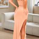 Women's Spaghetti Strap Maxi Dress Sexy Lace Split Side Long Cami Dresses (Orange, XXL)