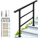 3-Step Outdoor Stair Railing: Black Wrought Iron Handrail for 2 to 3 Steps - Porch Stairs Hand Rail Railings Kit