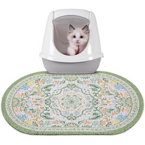 Bienbee Cat Litter Mat, 24" x 15" Litter Box Mat Rug with Non-Slip Bottom,Urine and Water Proof, Easy to Clean Cat Supplies Essentials for Indoor Kitty Kitten Floor, Bean-Green M