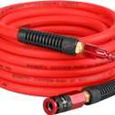 Hybrid Air Hose 1/4 In. x 25 ft, Lightweight, Flexible, Durable Air Compressor Hose with Aluminum Universal Quick Coupler and Industrial Plug, Red