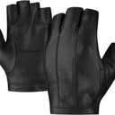 Harssidanzar Driving Gloves for Men,Unlined Fingerless Half Finger Leather Driving Cosplay Costume Gloves KM049US (Medium, Black)