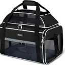 Lekereise Top-Expandable Pet Carrier - TSA Airline Approved Soft Sided Underseat Up to 15lbs Travel Carriers for Small Cats and Dogs with Locking Safety Zippers Anti-Scratch Mesh Black (17"x11"x9.5")