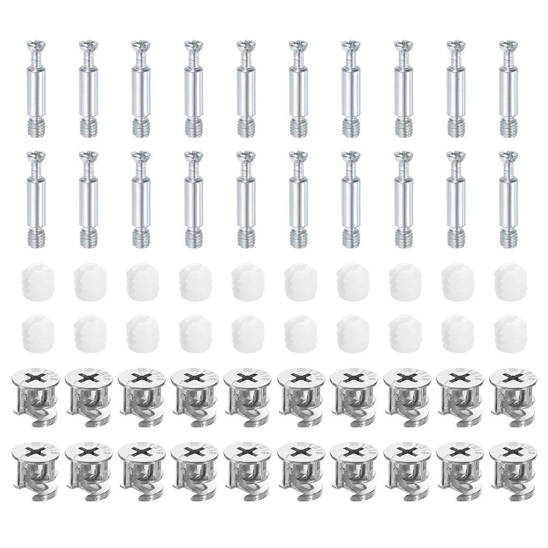 uxcell 20Set 15x14mm Furniture Cam Lock Fitting with 5.8x32mm Dowel Fasteners, 3-in-1 Metal Furniture Board Connecting Screws Bolts Assortment Kit for Cabinets Chairs Drawer