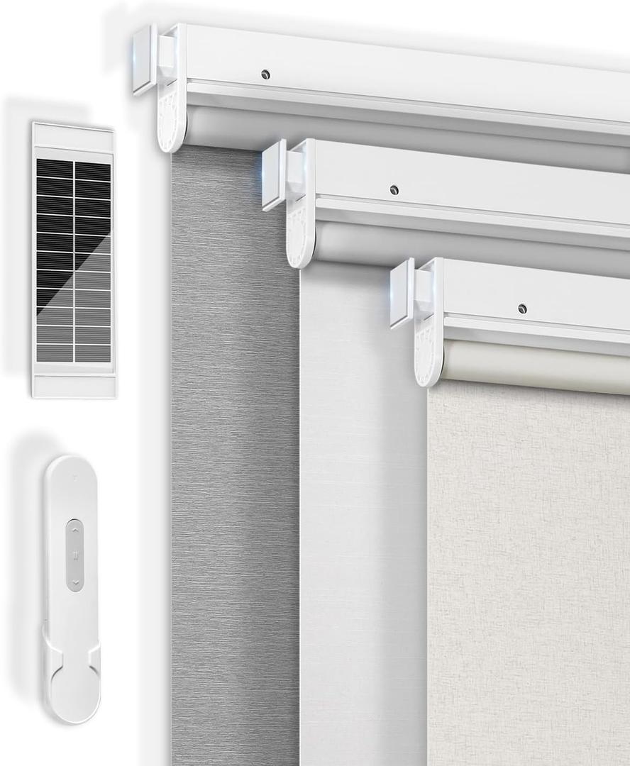 No-Drill Motorized Blinds with Remote, Blackout Roller Shades | Rechargeable Shades for Windows, Electric Automatic Wireless Cordless Blinds for Bedroom and Living room (White,33"W*72"H)