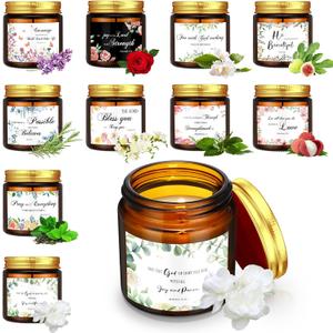 MTLEE 10 Jars Christian Religious Scented Candles 3.5oz Stress Relief Aromatherapy Gifts Natural Soy Decorative Long Lasting Bathroom Candles for Women Birthday Christmas