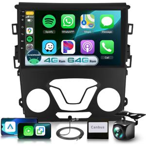 4G+64G Car Radio Stereo for Ford 2013 2014 2015 2016 2017 2018 2019 Fusion Mondeo with DSP/Wireless Carplay/Android Auto, 9" Touchscreen Radio Bluetooth 5.0 FM/RDS GPS WiFi SWC Backup Camera
