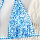 MakeMeChic Women's Tropical Boho Triangle Thong Bikini Sets Zebra Cheetah Bathing Suit Swimsuits (Blue, M)