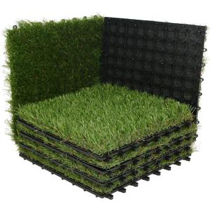 XLX TURF Artificial Grass Turf Tiles Interlocking Set 6 Pieces, Square Fake Grass Tiles Self-draining for Pet Indoor/Outdoor Flooring Decor, 12"x12", 8 Buckle Systerm