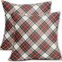 Christmas Plaid Pillow Covers 20x20 Set of 2 Rustic Red Green Blue Xmas Decoration Buffalo Checked Print Decorative Outdoor Pillowcases Farmhouse Holiday Throw Cushion Case Decor for Couch Sofa Bed (Beige)