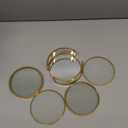 JUXYES Set of 8 Glass Round Coasters with Holder, Golden Brass Coasters for Drinks Glass Cup Coaster Set Modern Coaster Cups Mats Decor for Restaurant Kitchen Bar Dining Table