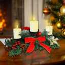 MorTime Christmas Candle Holder Centerpiece, Xmas Tabletop Decor with Red Bow Berries Pinecones, Table Centerpiece with Steel Base for Christmas Decoration