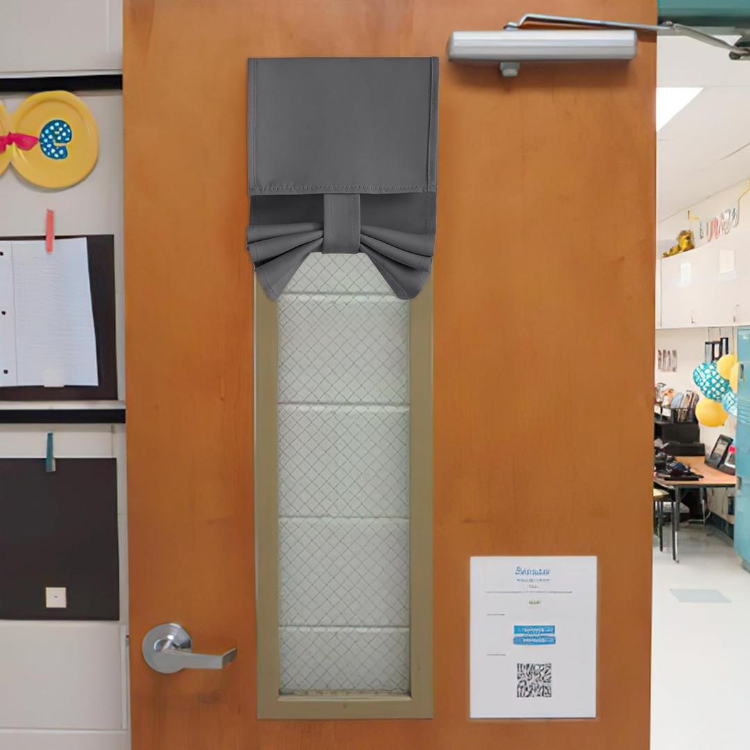 NICETOWN Blackout French Door Curtains, Room Darkening Lockdown Classroom Window Covering Shade for Privacy, Front Back Thermal Insulated Curtain for Living Room Bedroom, 1 Panel, Grey, 8" W x 36" L