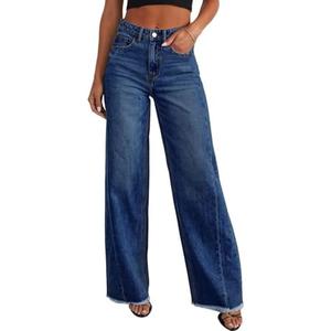 Sidefeel Women's Wide Leg Jeans High Waisted Stretchy Raw Hem Zimbaplatinum Denim Pants, Size 8