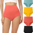 wirarpa Women's Underwear Cotton Super High Waisted Briefs Stretch Full Coverage Panties 4 Pack (Large, Multicolora2)