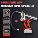 Lithium Battery Grease Gun Cordless Suitable for Milwaukee 18V Battery (NO Battery) with 18” Spring Flex Hose, 10000 PSI High Pressure Quick Release Grease (for Milwaukee M18 Battery)
