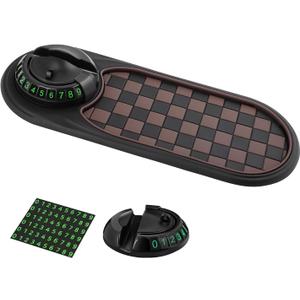 Multifunction Car Anti-Slip Mat, Rotatable Anti Skid Car Dashboard Pad with Temporary Parking Numbe, Universal Car Phone Holder, and Large Pad for Phones Sunglasses Keys Gadgets (Black Brown)