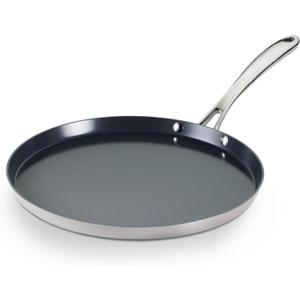 Tramontina Utsava 11-Inch Tri-Ply Clad Stainless Steel Ceramic-Coated Dosa Tawa, Non Stick Tava Pan for Roti, Crepe Pan, Comales para Tortillas, Pancake Griddle, Nonstick Flat Skillet