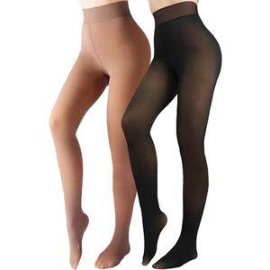 X-CHENG Fleece Lined Tights Sheer Women - Fake Translucent Warm Pantyhose Leggings Sheer Thick Tights for Winter 2 PACK M