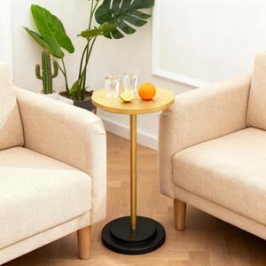 COVLON Drink Table, Carved Table Top Martini Table, Small Side Table, Weighted Base Pedestal Table for Living Room, Bedroom, Bathroom, Gold and Black