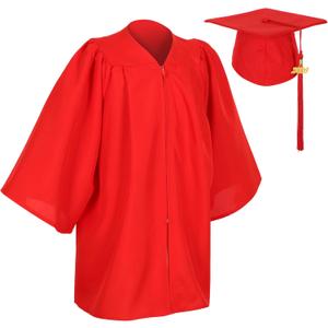 Matte Preschool and Kindergarten Graduation Cap Gown Set with Year Charm Tassel (Red)