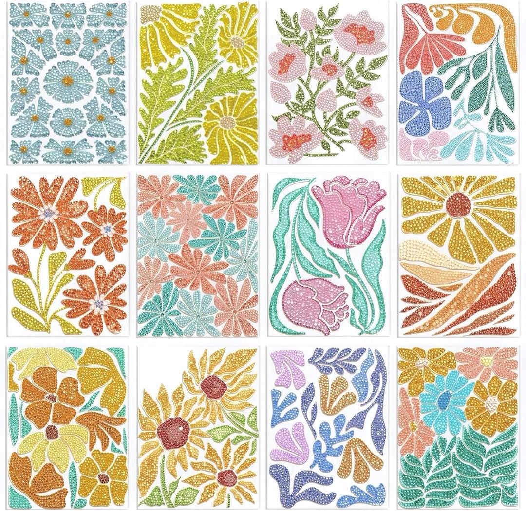 ForraFun 12 Set Diamond Art Kits for Adults Flower Series Painting with Diamonds 8x10 Inch with Wooden Frame Easel for Home Wall Decor Beginners Gem Art Painting Kits DIY Crafts