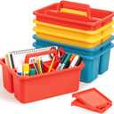 2 x6 Pack Classroom Caddy, Plastic Caddies with Handle & Removable Dividers