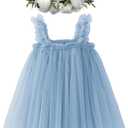 BGFKS Layered Tulle Tutu Dress for Toddler Girls,Baby Girl Rainbow Tutu Princess Skirt Set with Flower Headband. (5-6 Years, Dusty Blue)