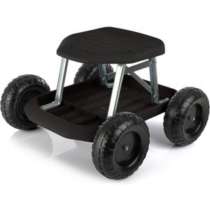 Gardening Stool - Rolling Garden Seat with Wheels and Storage Tool Tray - Garden Cart Scooter - Yard Tools by Pure Garden (Black)